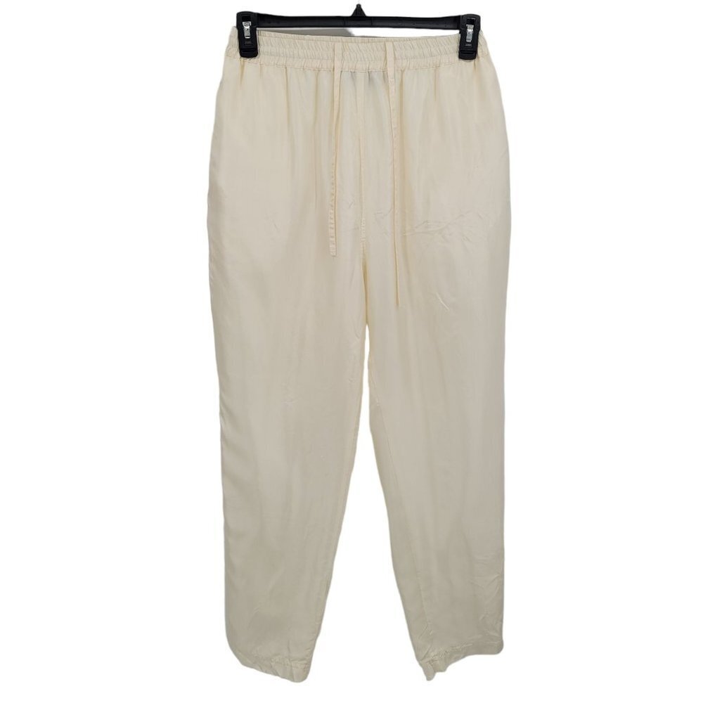 Mureli Womens size large cream ivory 100% silk track pants drawstring pockets